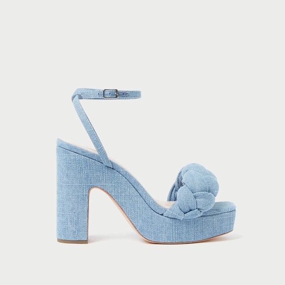 NEW NIB Loeffler Randall Fae Braid Platform Heel Sandal In Blue Denim - Picture 3 of 11